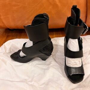 All Saints Black Heeled Boots with Cage Design